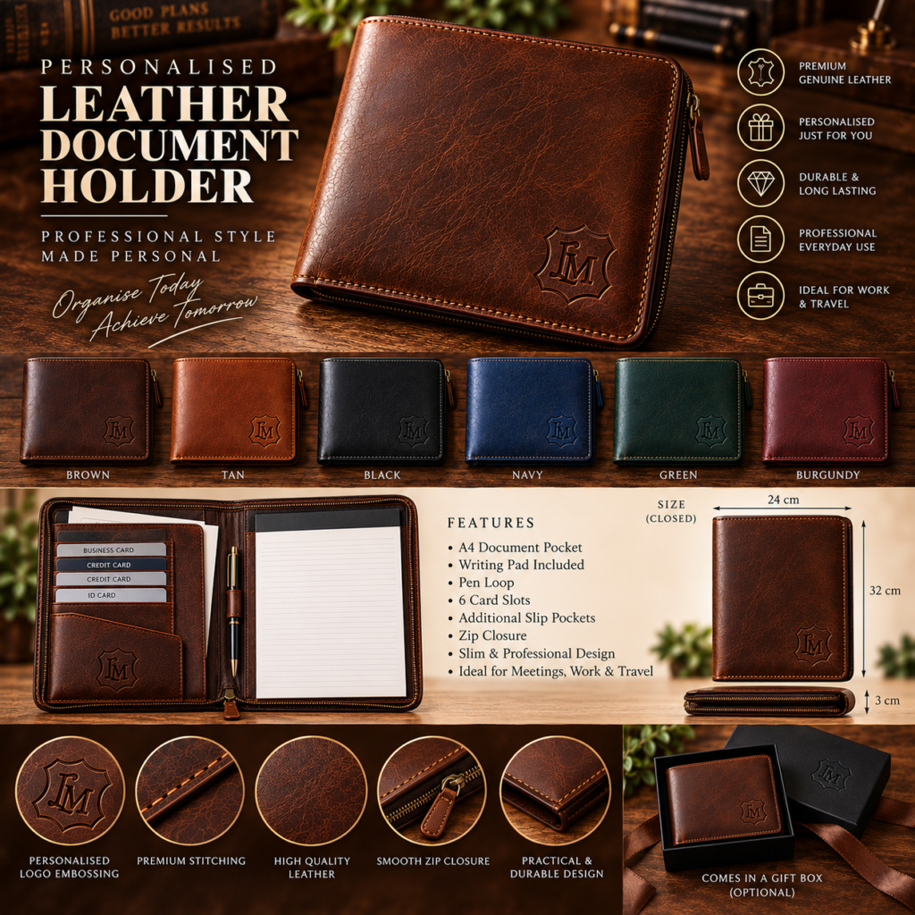 Personalised Leather Document Holder