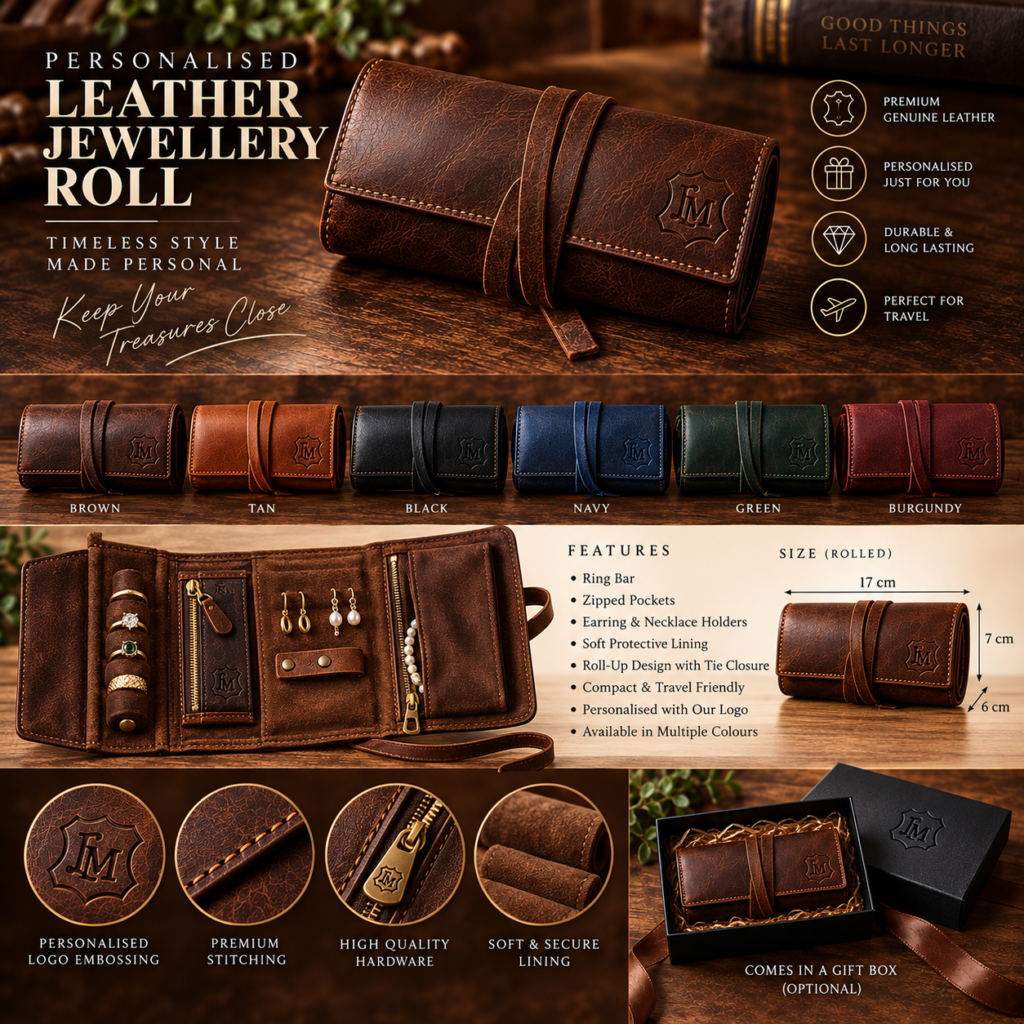 Personalised Leather Jewellery Roll
