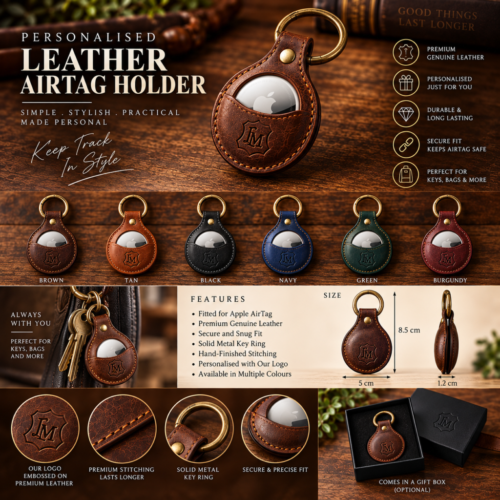 Personalised Leather AirTag Holder