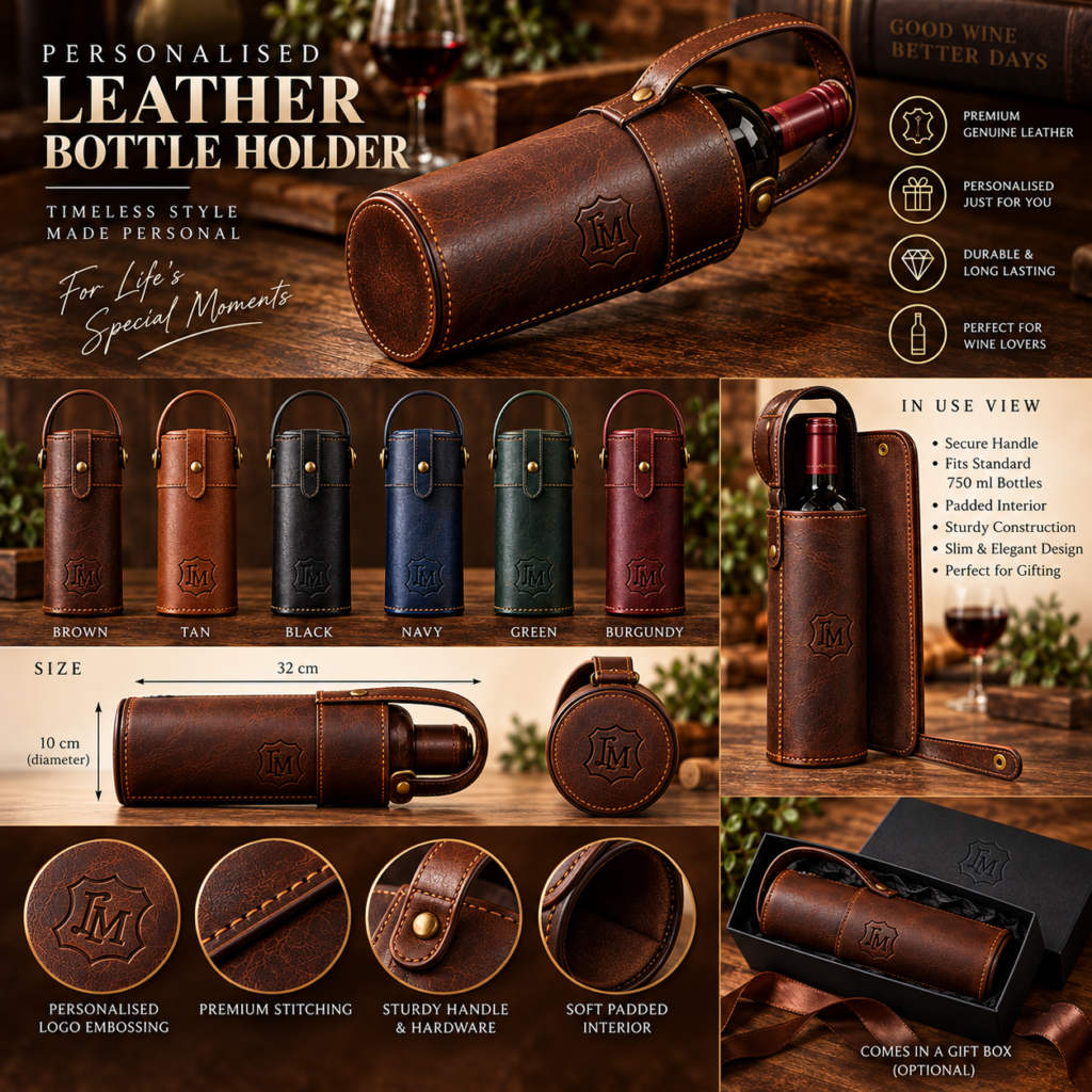 Personalised Leather Bottle Holder