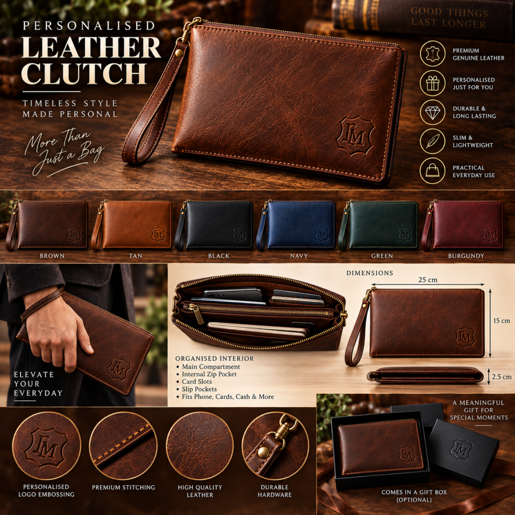 Personalised Leather Clutch