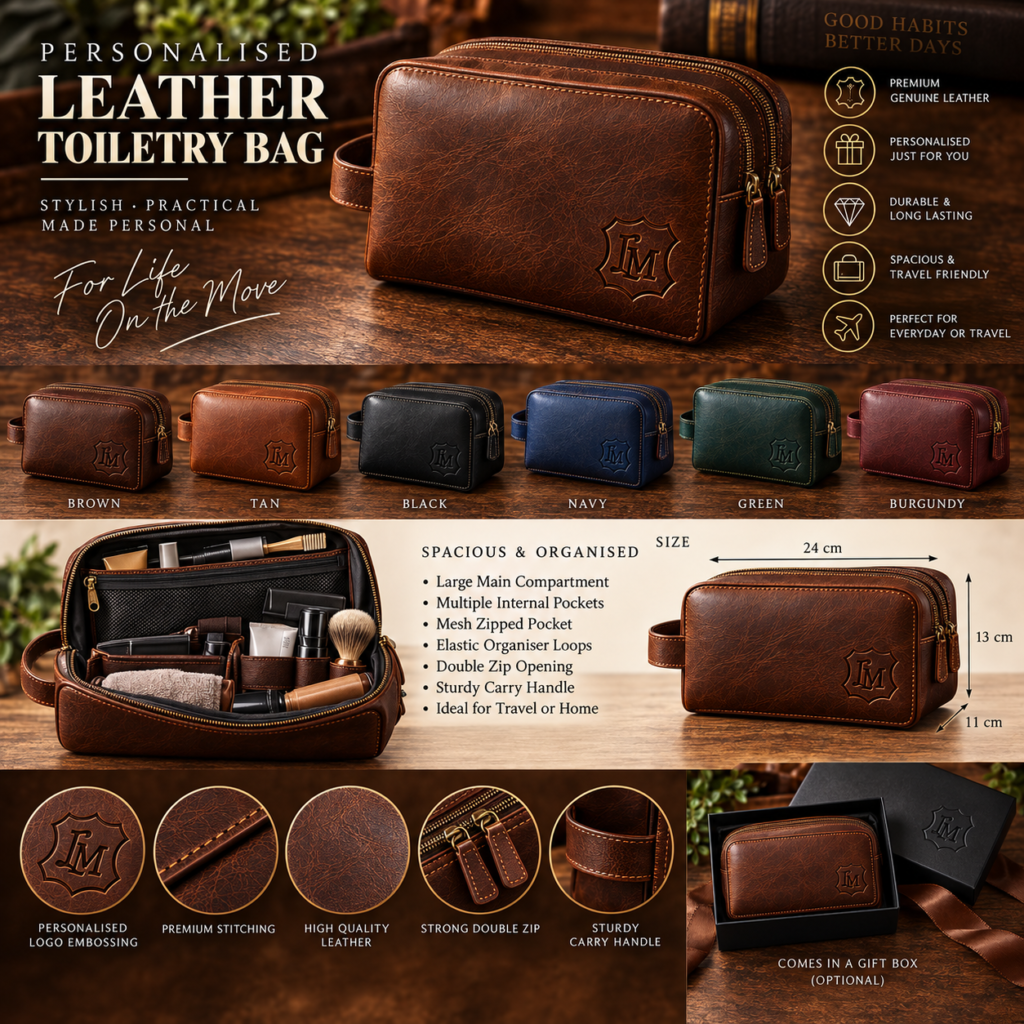 Personalised Leather Toiletry Bag