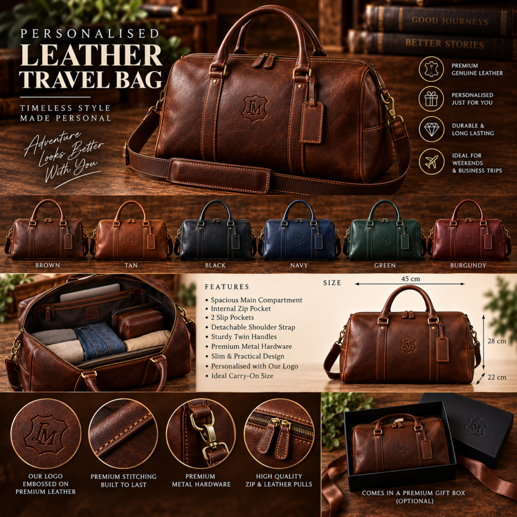 Personalised Leather Travel Bag