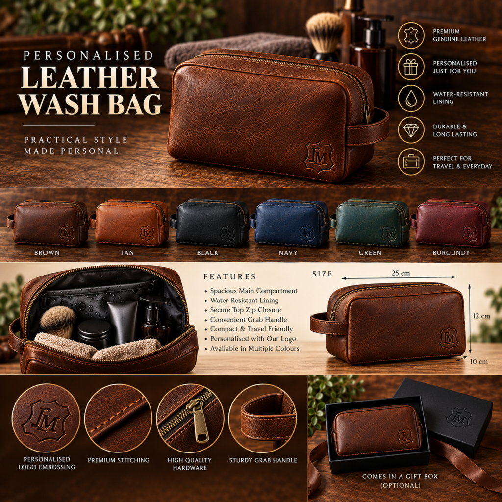 Personalised Leather Wash Bag