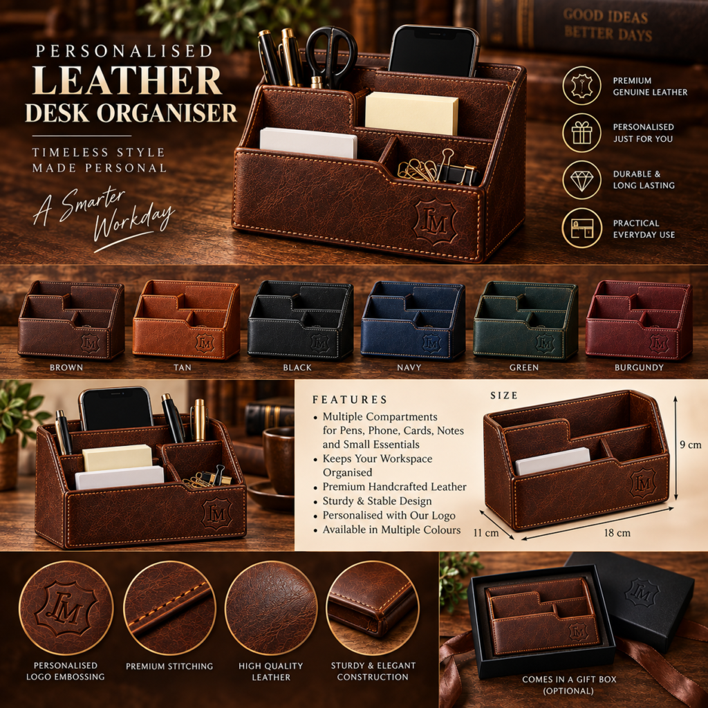 Personalised Leather Desk Organiser