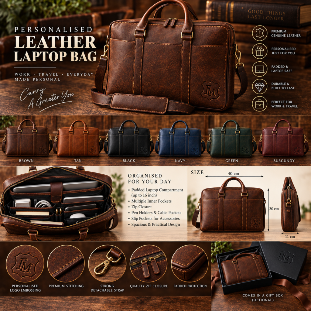 Personalised Leather Laptop Bag